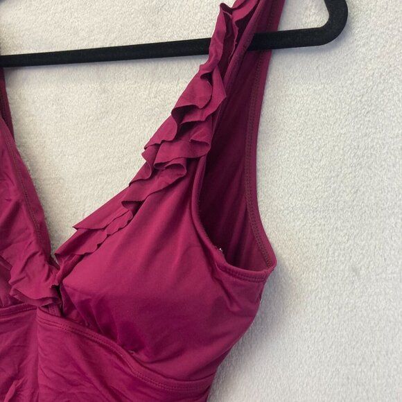 Lauren Ralph Lauren Ruffle Ruched One Piece Swimsuit 16 Fuchsia Pink Slimming - Picture 10 of 14